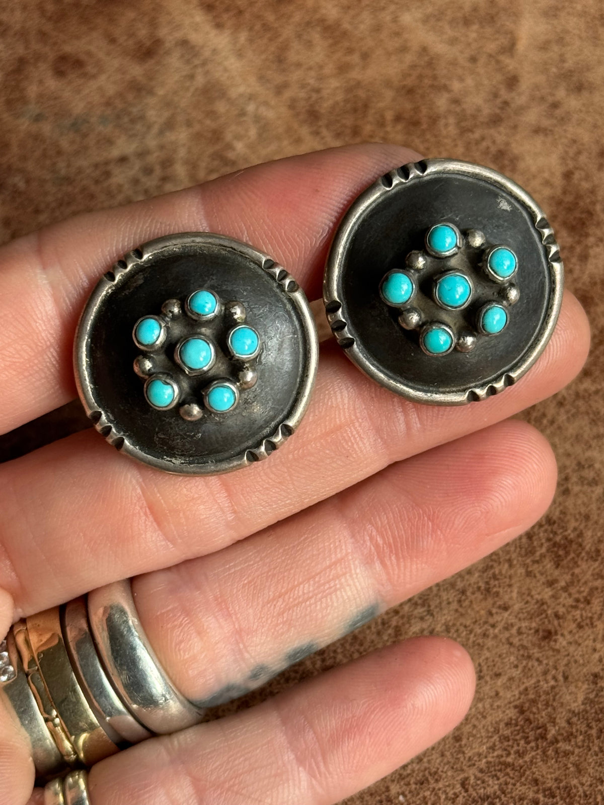 Vintage Sterling Silver Multistone Turquoise Concho Cufflinks