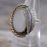 Vintage Sterling Mother Of Pearl Feather Ring 6.25