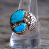 Vintage Sterling 2- Stone Turquoise Ring 10.5
