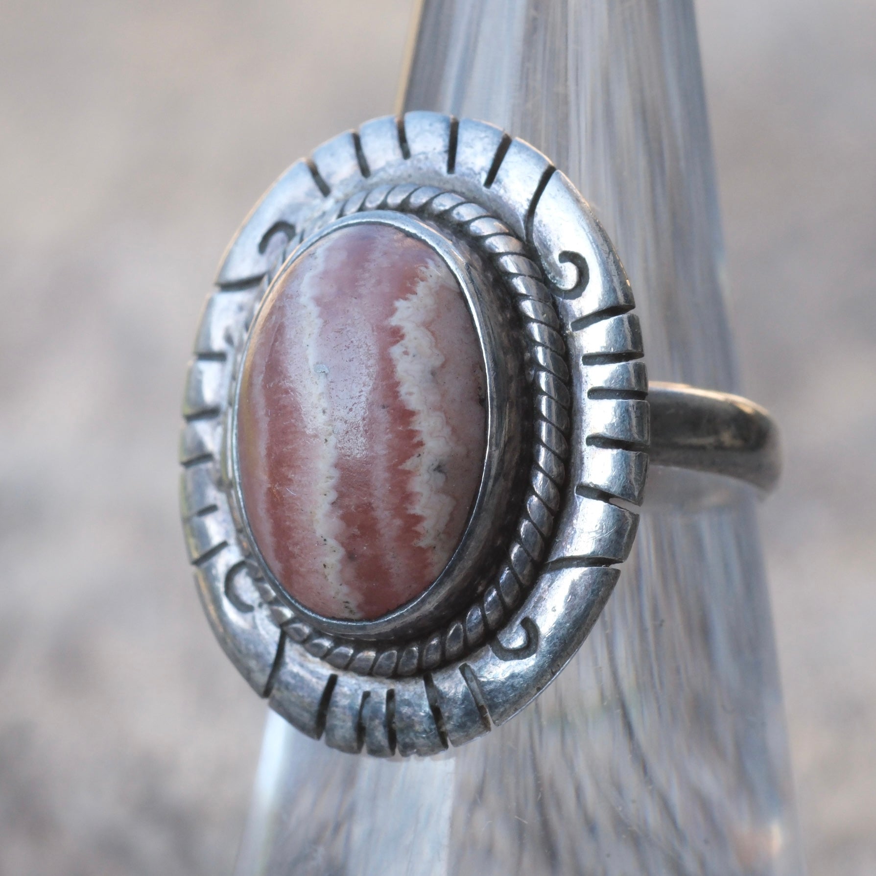 Vintage Sterling Agate Ring 5.75