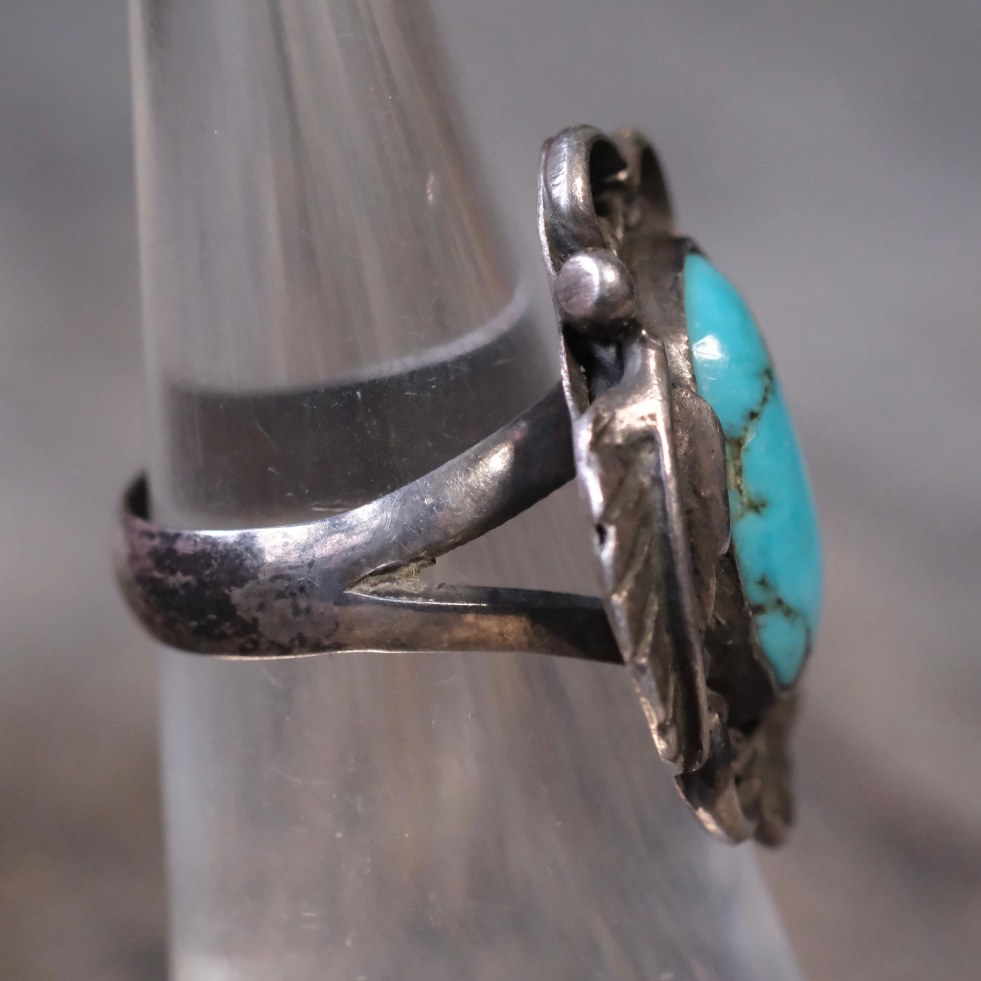 Vintage Sterling Turquoise Feather Ring 5.5