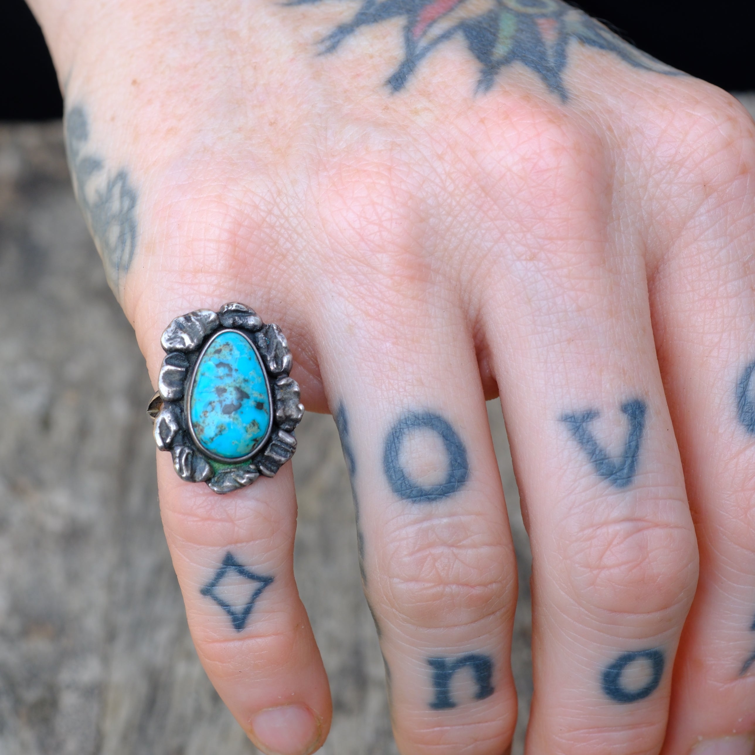 Vintage Sterling Turquoise Ring 3.5