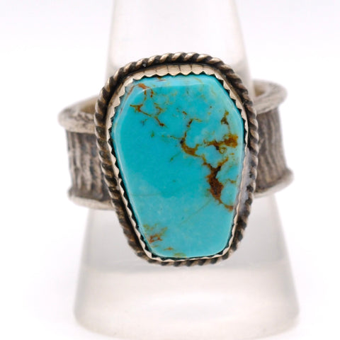 Vintage Sterling Turquoise Textured Ring 10.25