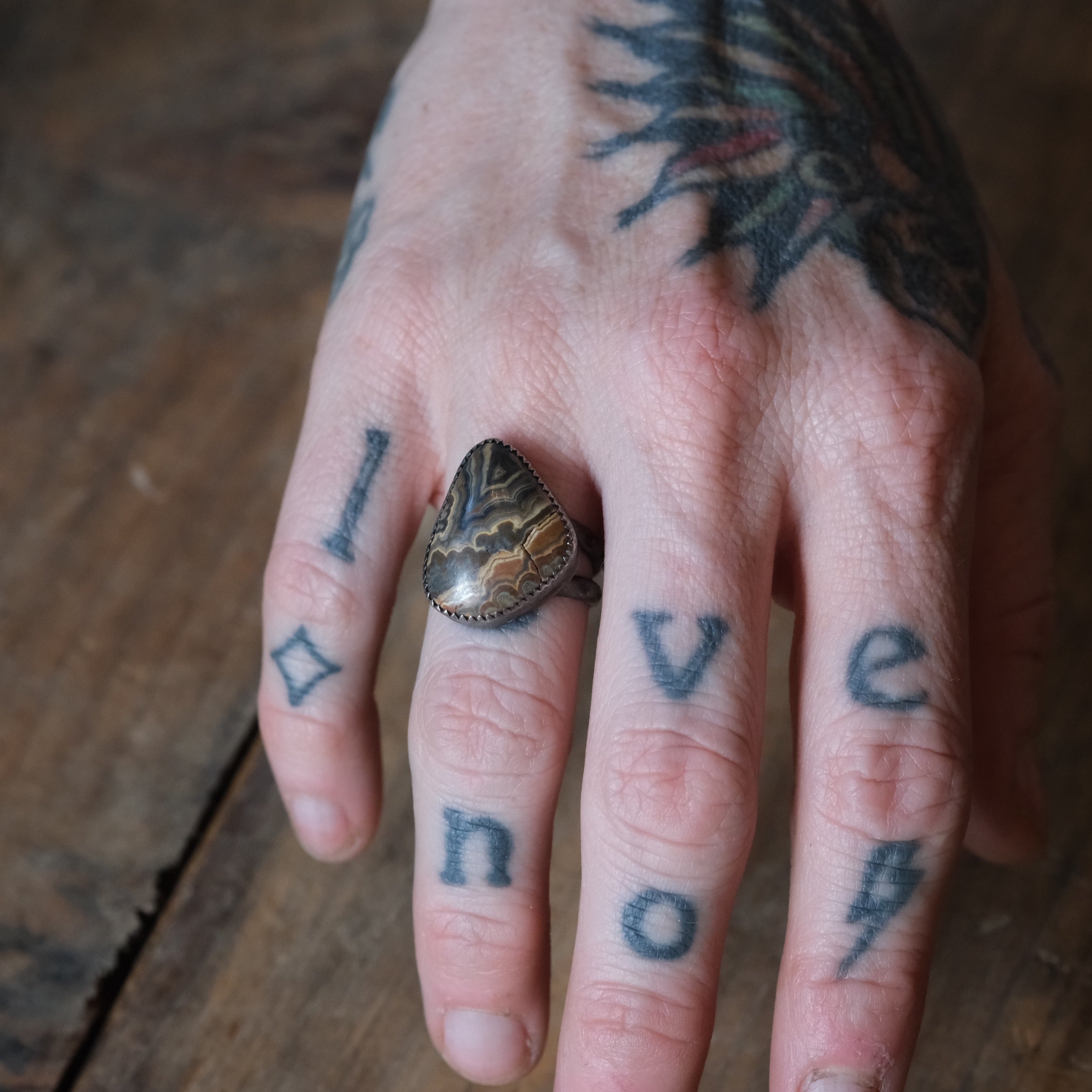 Vintage Sterling Jasper Ring 6.5