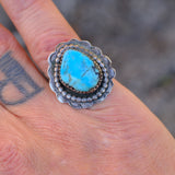 Vintage Sterling Turquoise Roper Ring 7