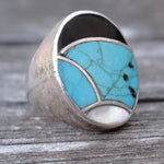 Vintage Sterling Turquoise Onyx and MOP Inlay Ring 8