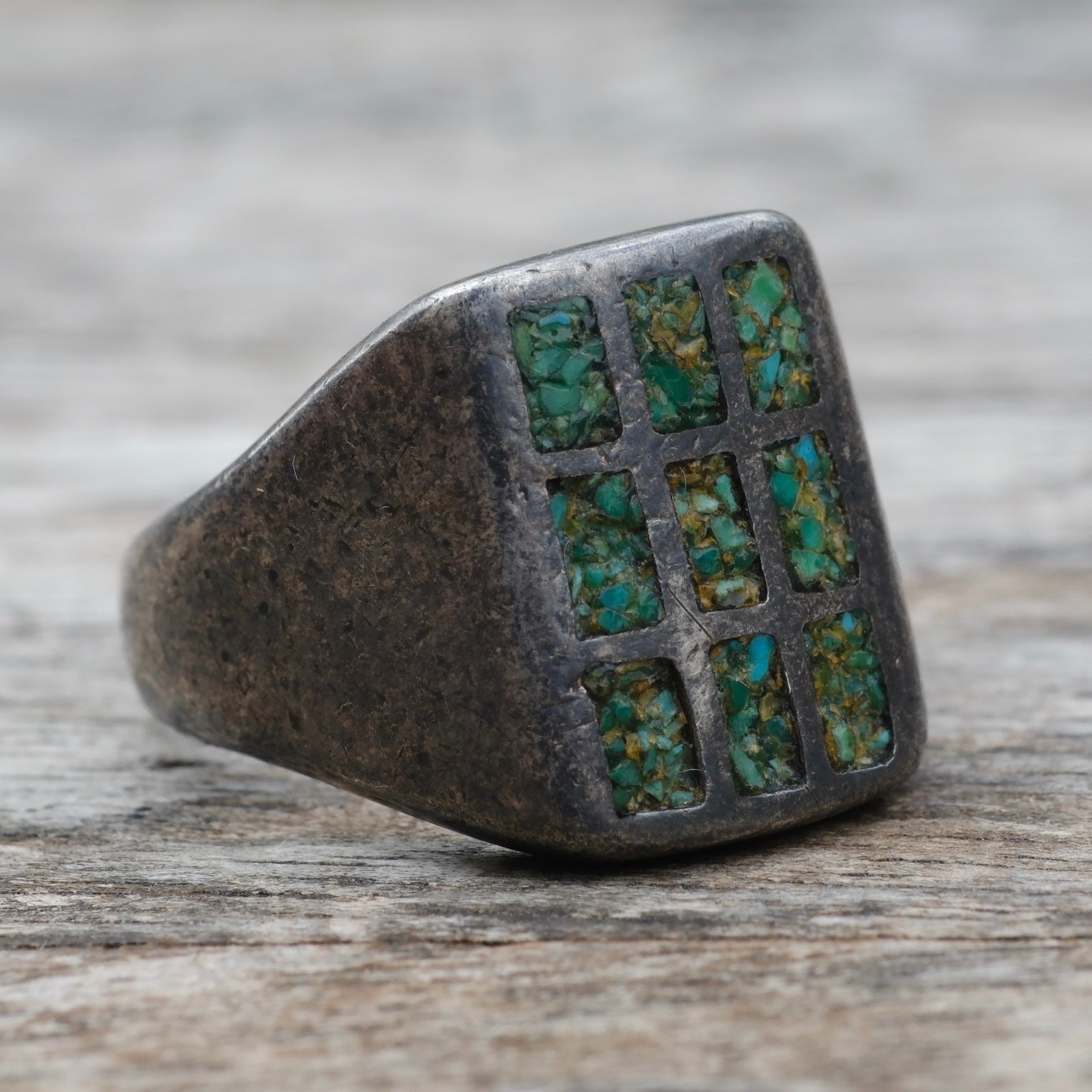 Vintage Sterling Crushed Turquoise Inlay Ring 8