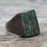 Vintage Sterling Crushed Turquoise Inlay Ring 8