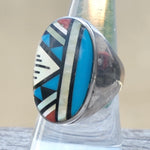 Vintage Sterling Zuni Inlay Ring 8.5