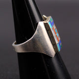 Vintage Sterling Multistone Inlay Ring 8