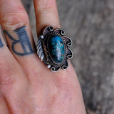 Vintage Sterling Bisbee Turquoise Feather Ring 6.75