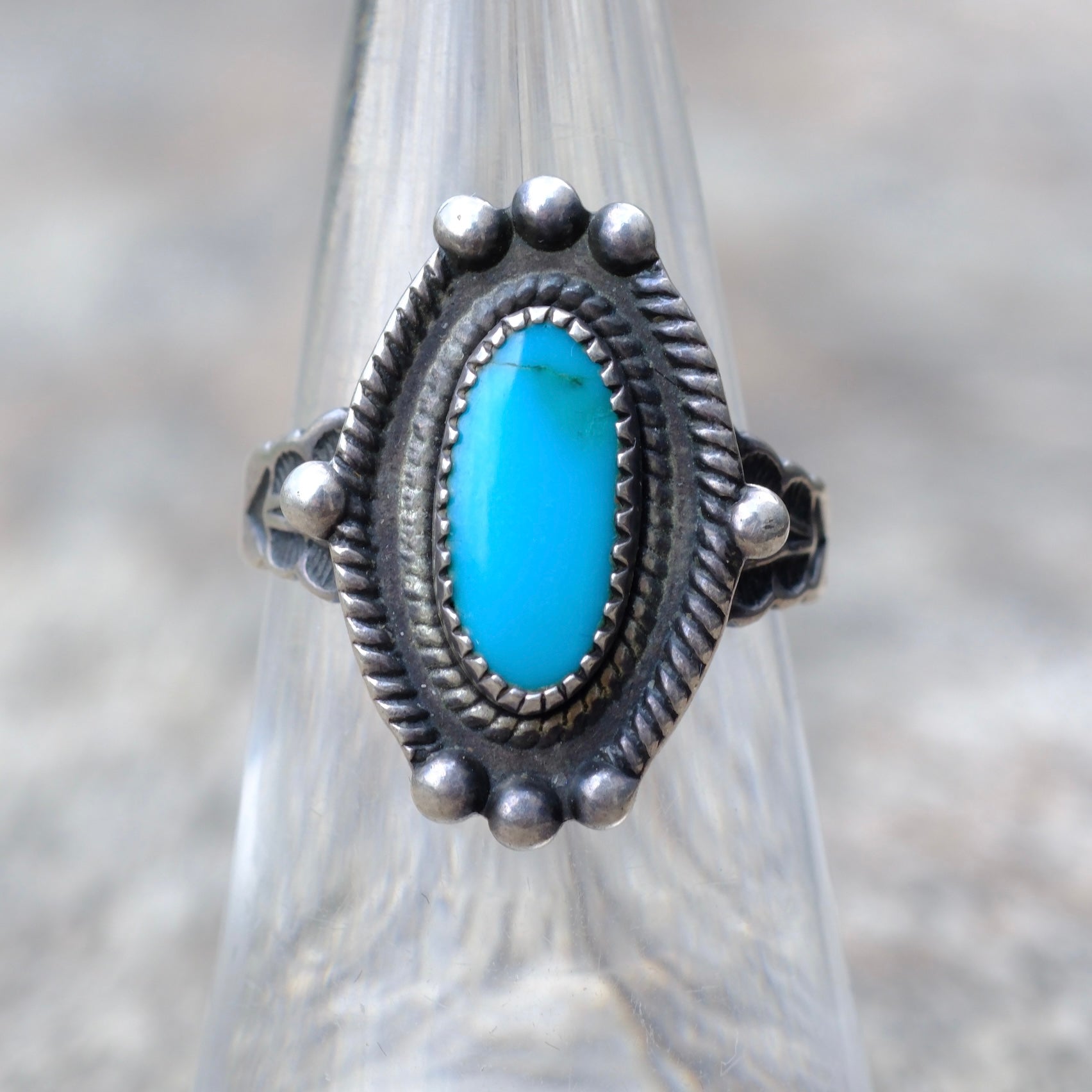 Vintage Sterling Silver Turquoise Stamped Band Ring 6