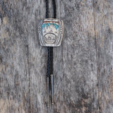 Vintage Sterling Turquoise and Coral Inlay Stamped Bolo Tie