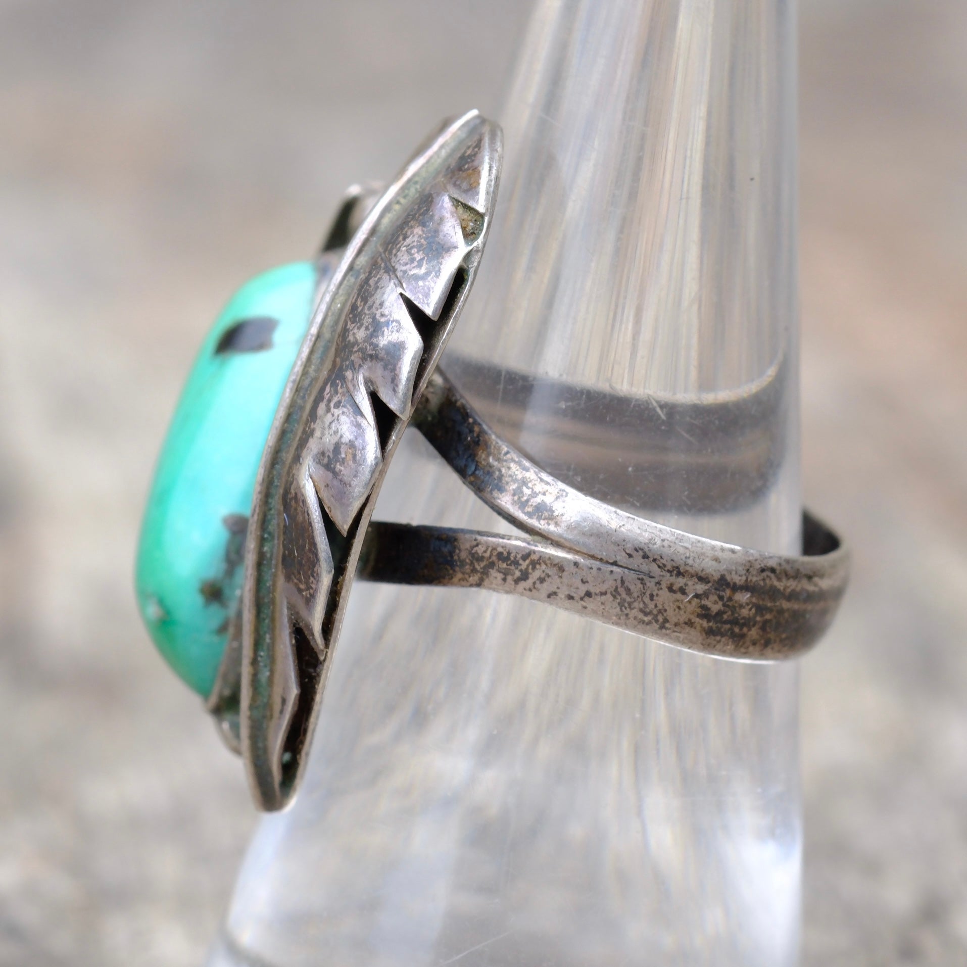 Vintage Sterling Turquoise Feather Ring 8