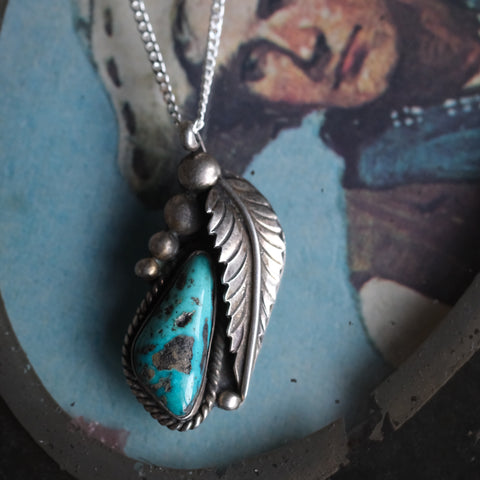 Vintage Sterling Turquoise Feather Necklace