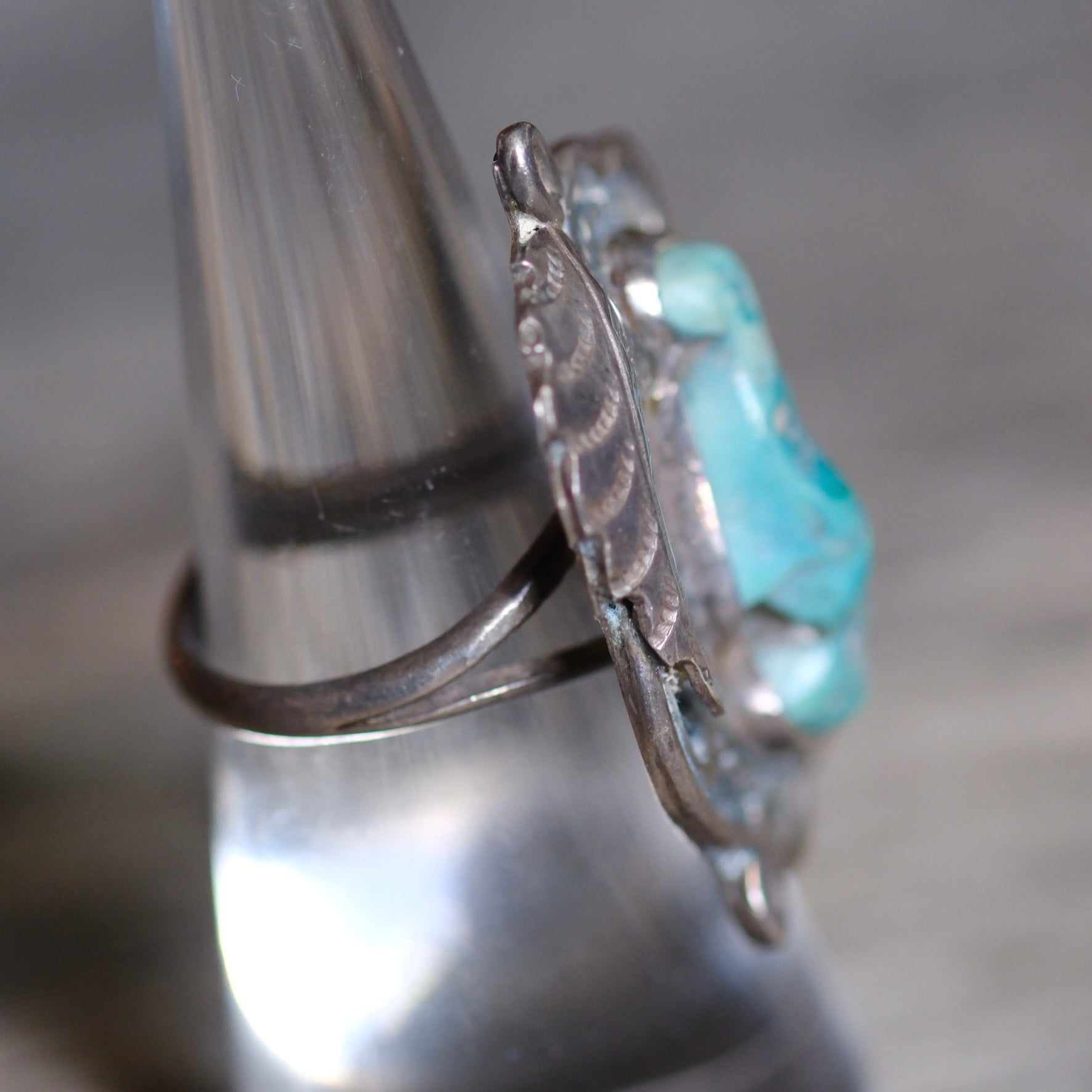 Vintage Sterling Turquoise Feather Ring 6