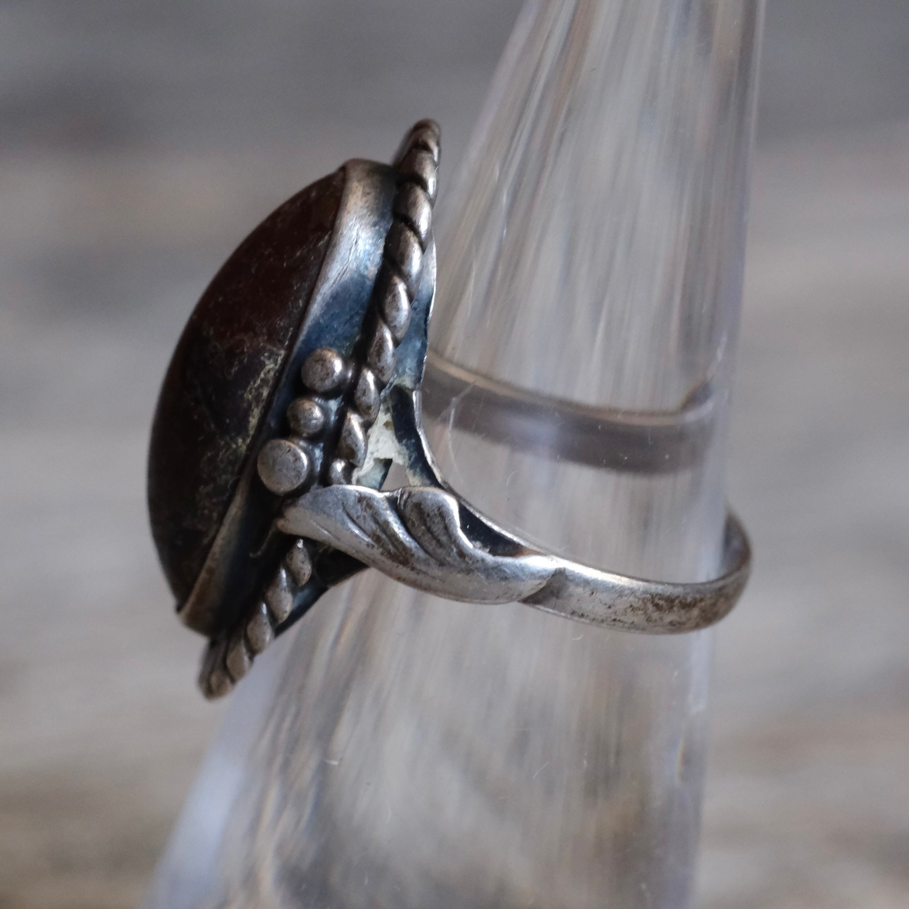 Vintage Sterling Red Resin Ring 5