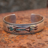 Vintage Sterling Crushed Turquoise and Coral Yei Cuff Bracelet