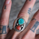 Vintage Sterling Turquoise and Coral Ring 8