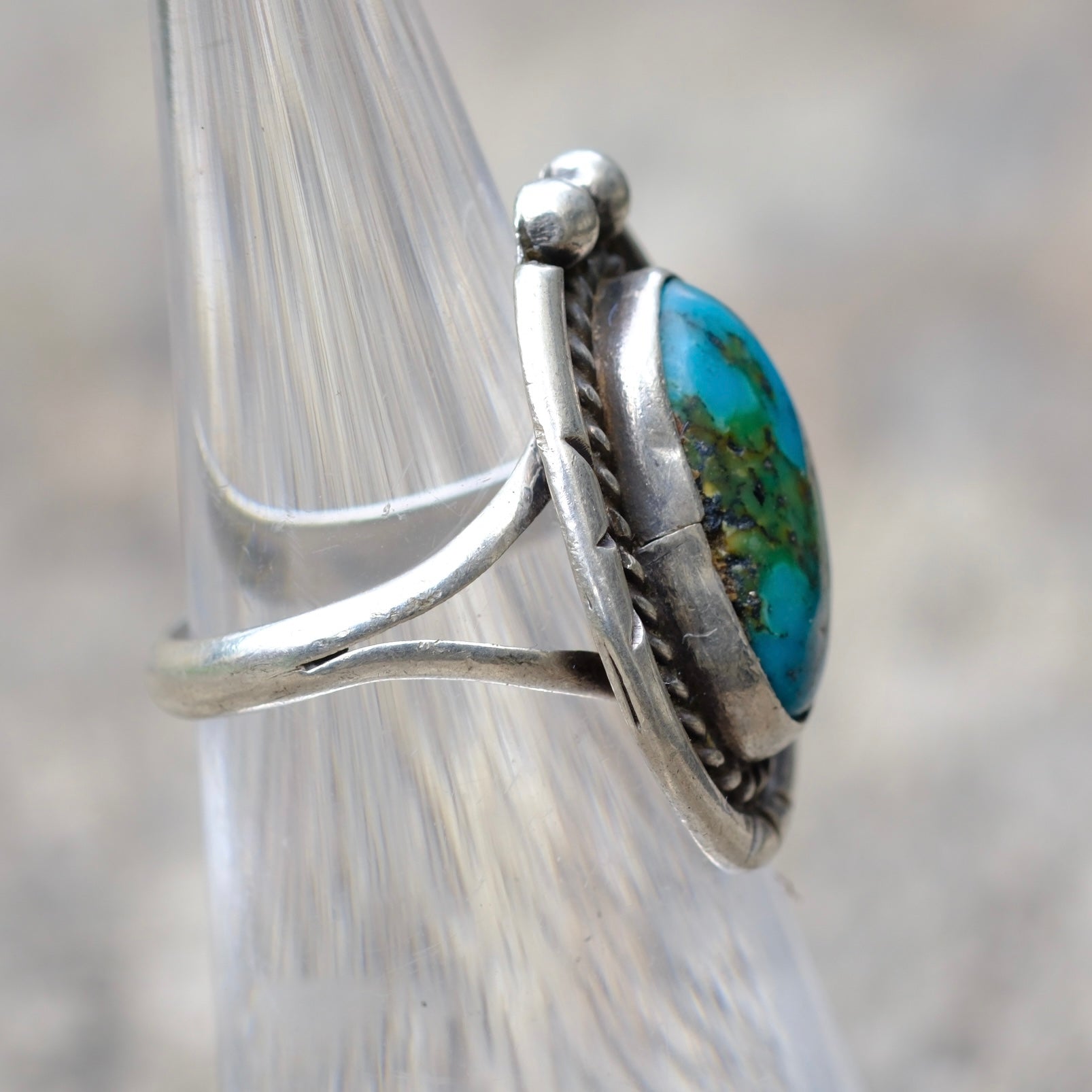 Vintage Sterling Turquoise Roper Ring 4.5
