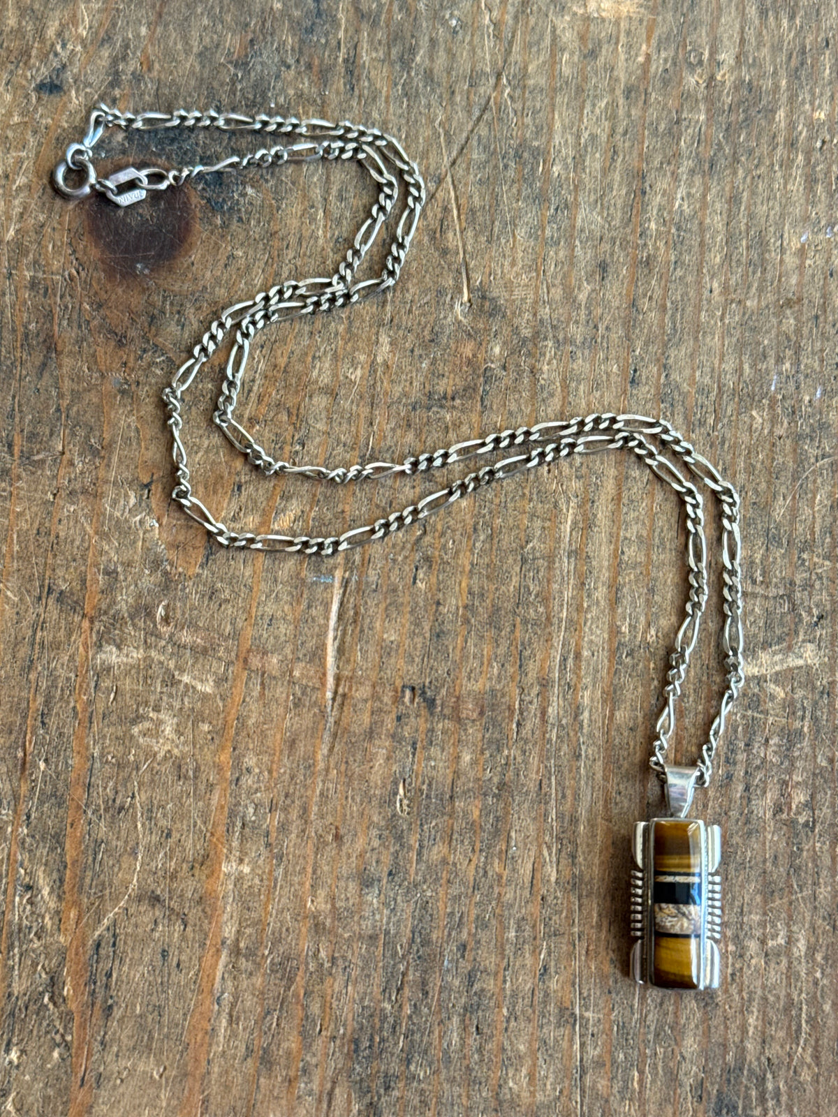Vintage Sterling Silver Multistone Sawcut Necklace