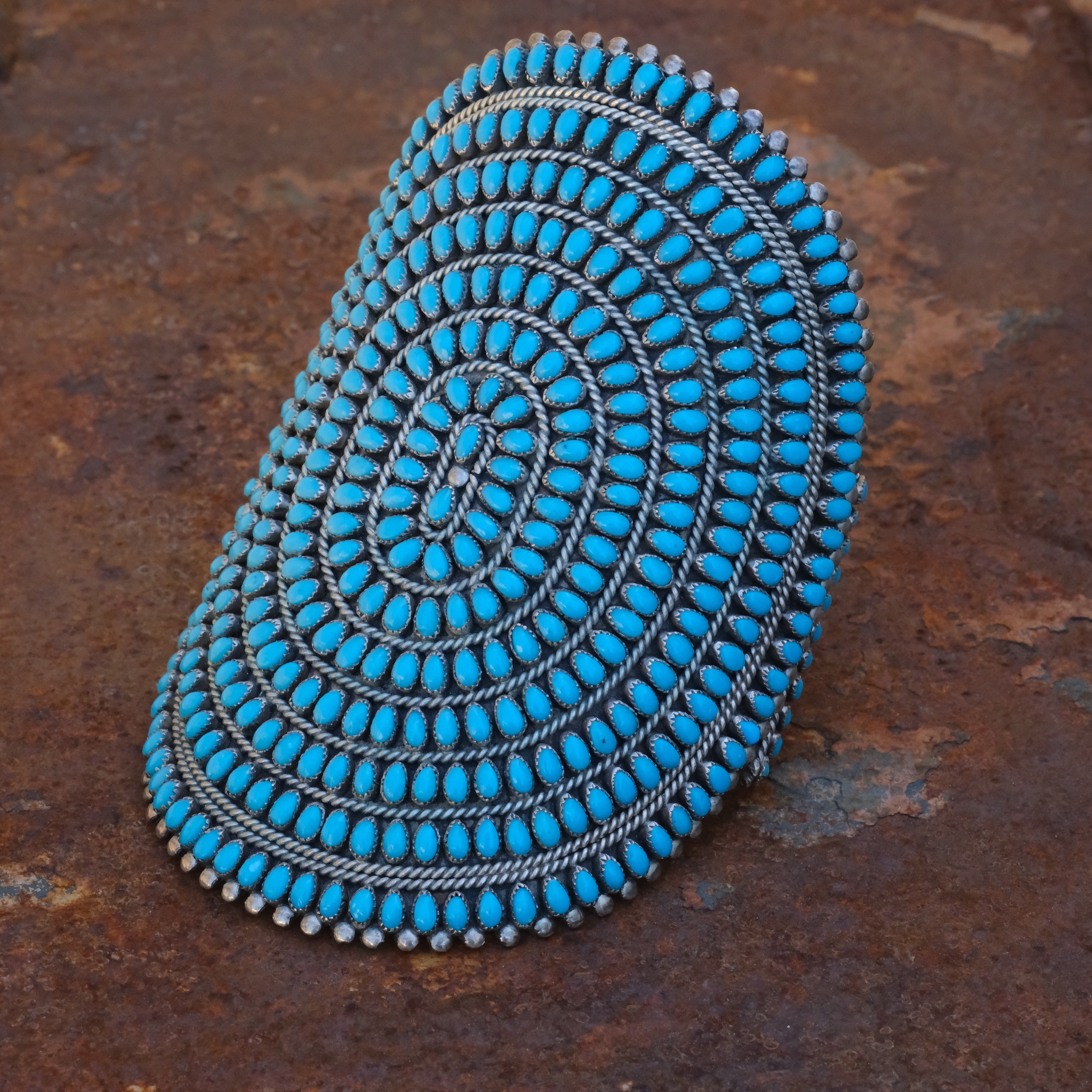 MASSIVE Vintage Sterling Turquoise Inlay Cluster Cuff Bracelet