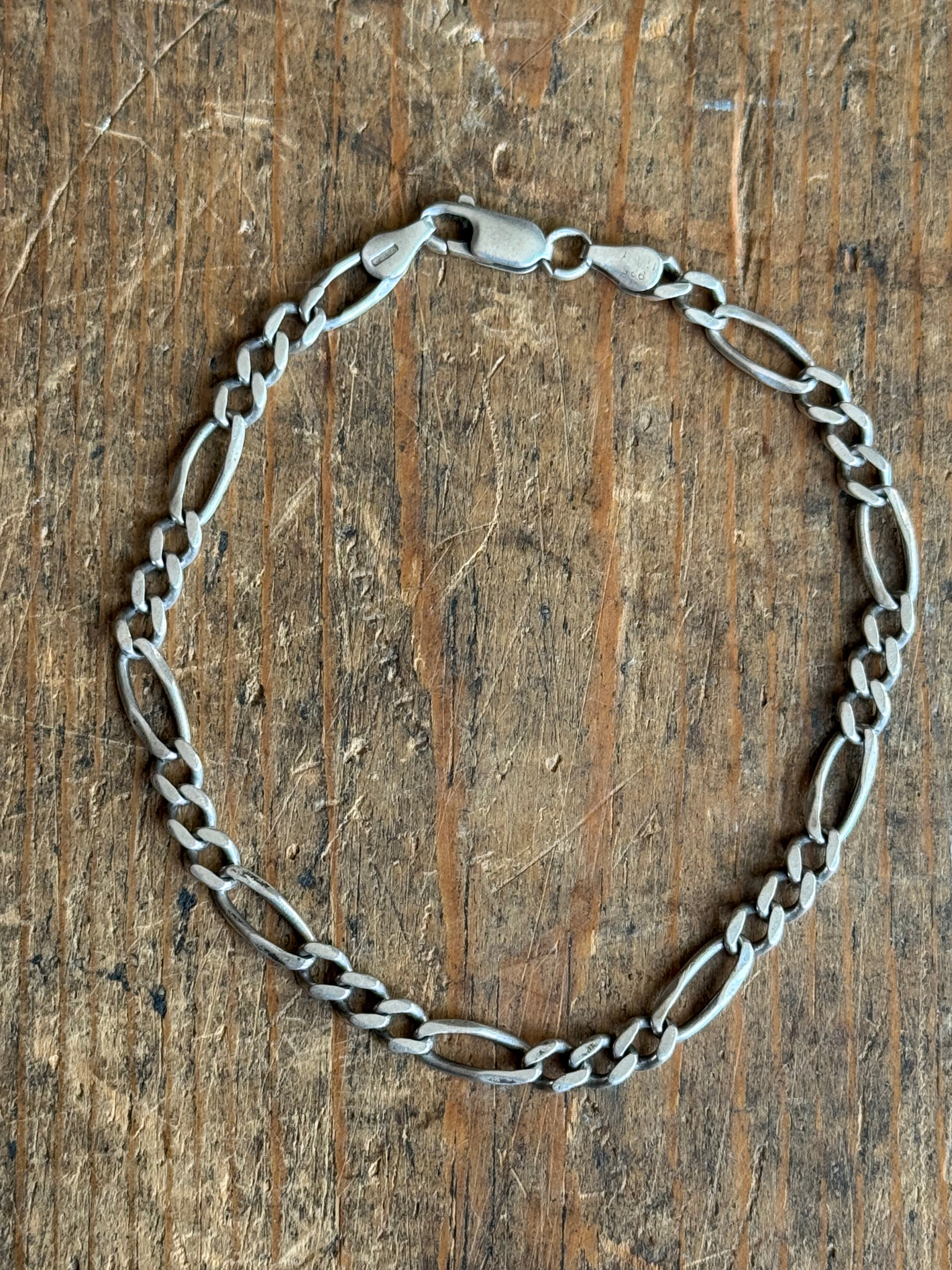 Vintage Sterling Silver 7.75” Figaro Chain Bracelet