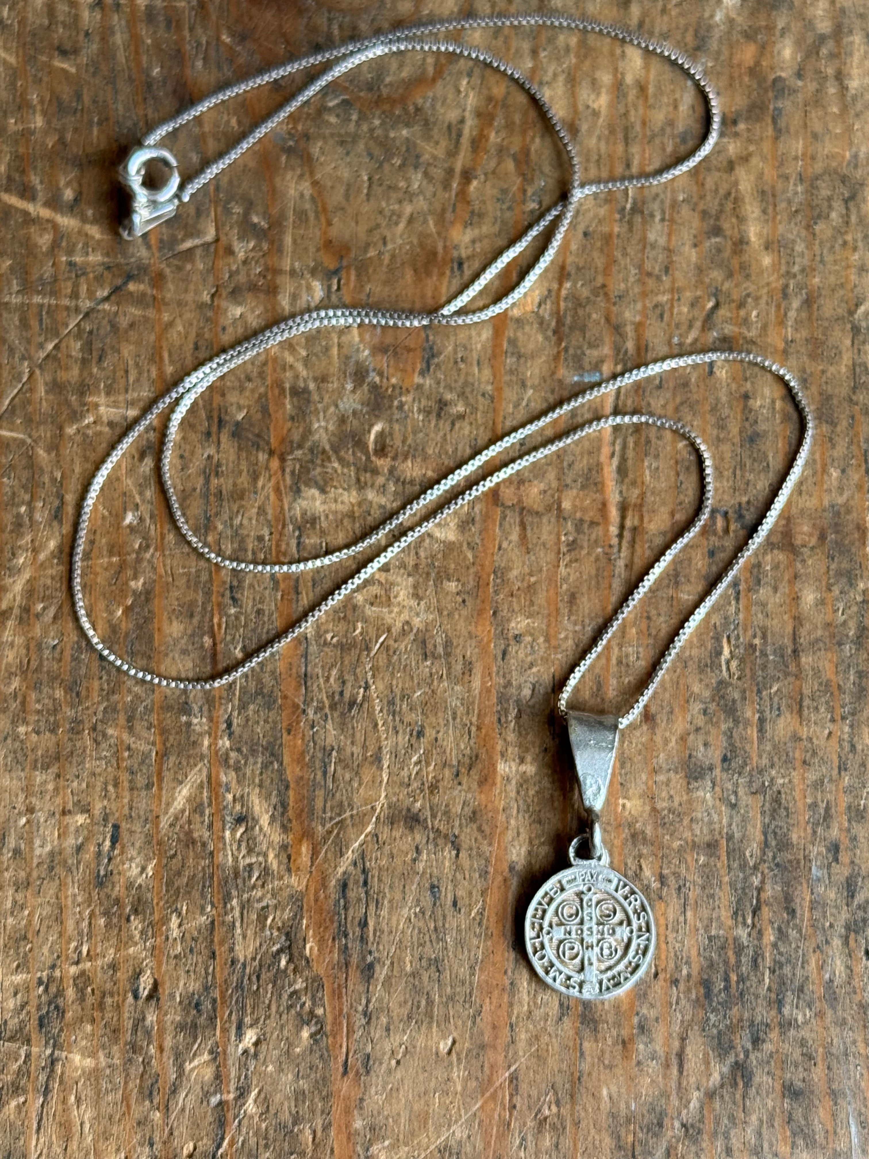 Vintage Sterling Silver Saint Benedict Necklace