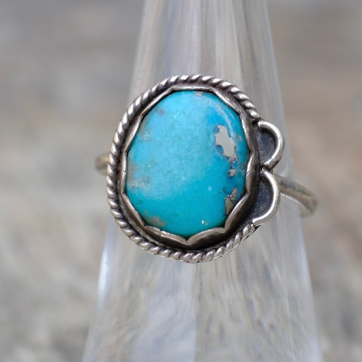 Vintage Sterling Turquoise Roper Ring 6.5