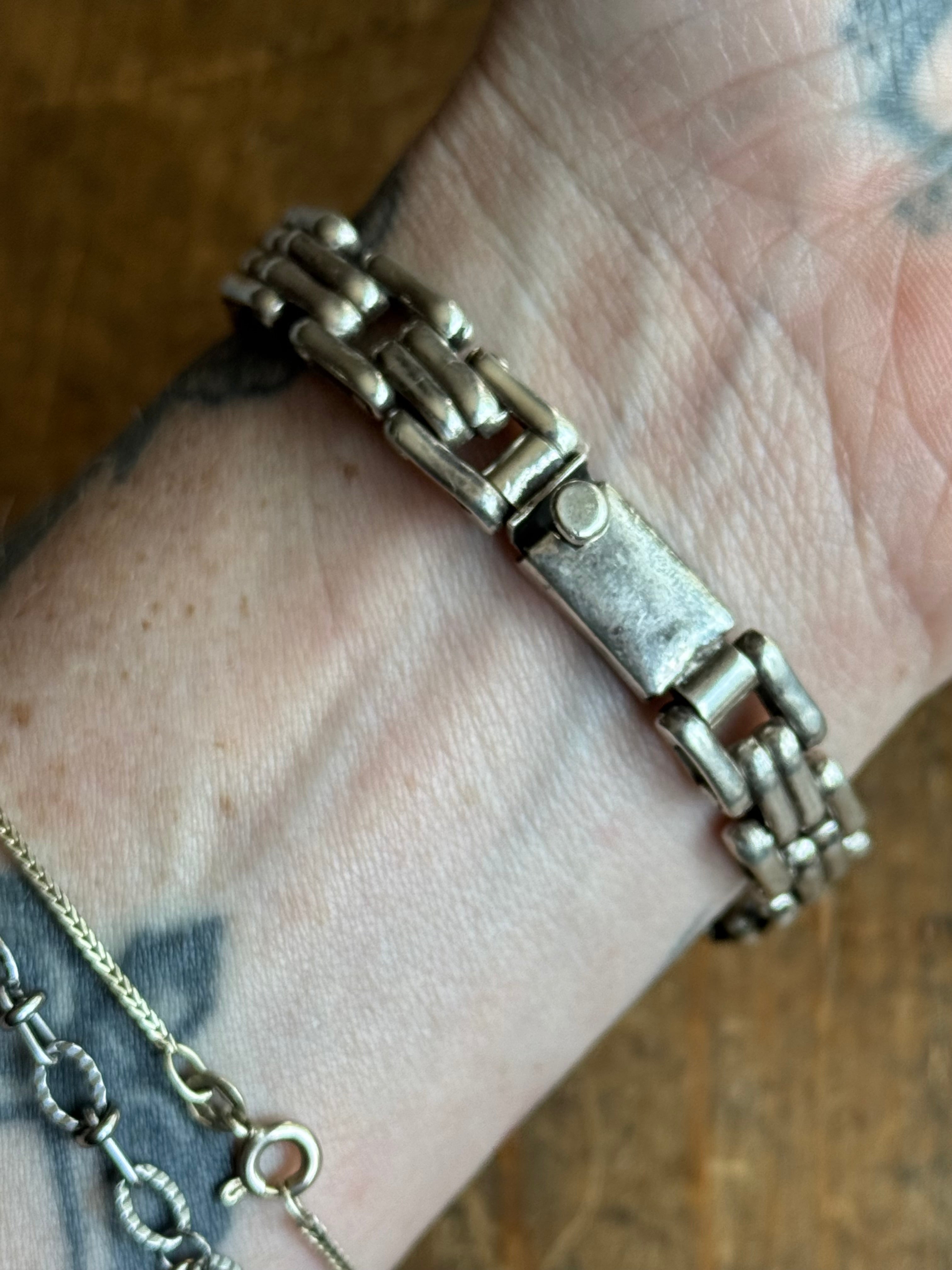 Vintage Sterling Silver 7.5” Square Double Link Bracelet