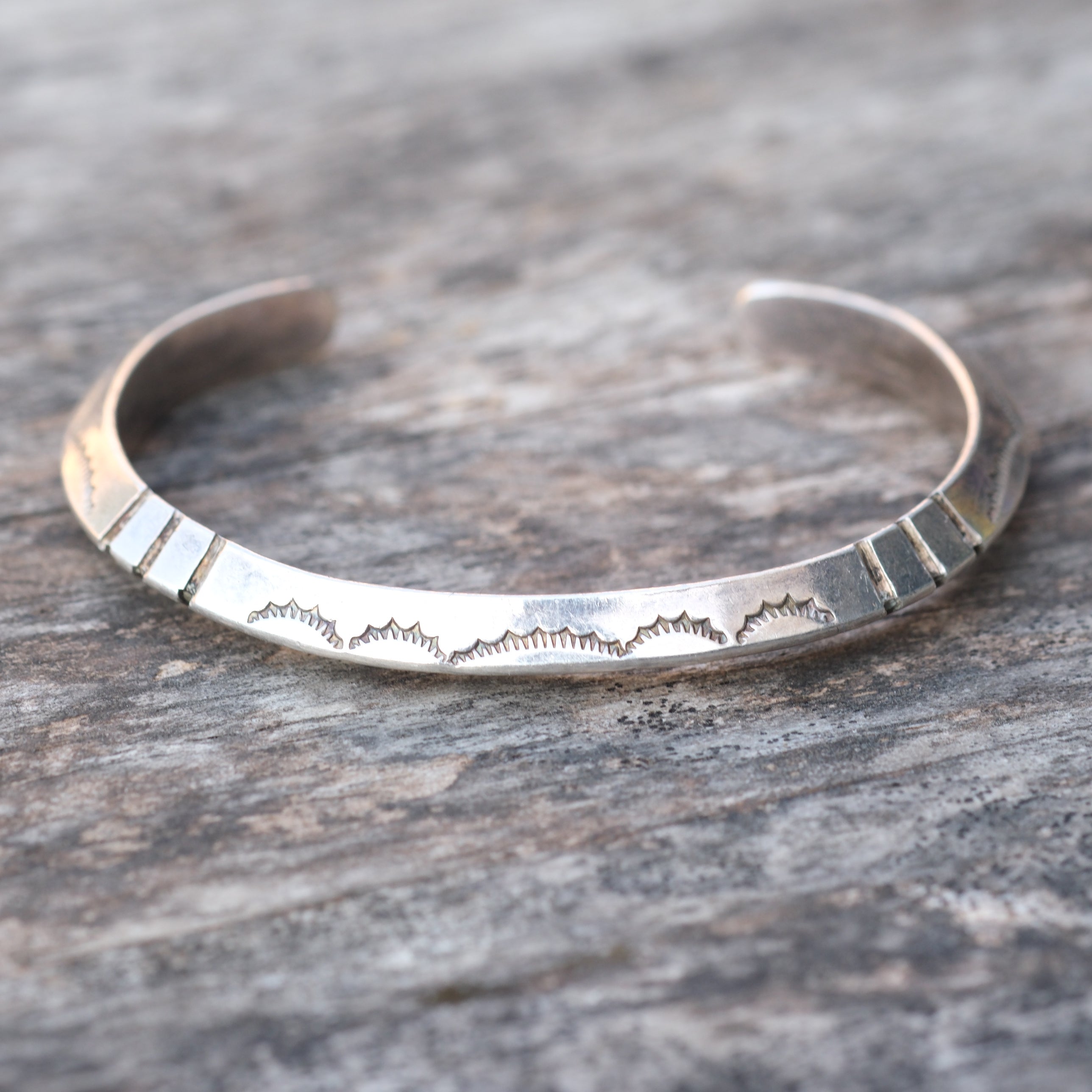 Vintage Sterling Silver Chunky Stamped Triangle Cuff