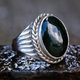 Vintage Sterling Green Jasper Ribbed Band Ring 11.5