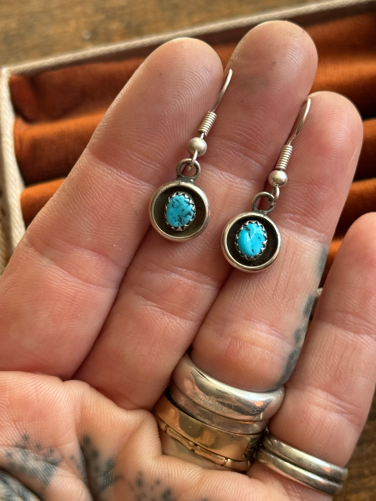 Vintage Sterling Silver Turquoise Shadowbox Earrings