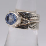 Vintage Sterling Blue Glass Feather Ring 7.25
