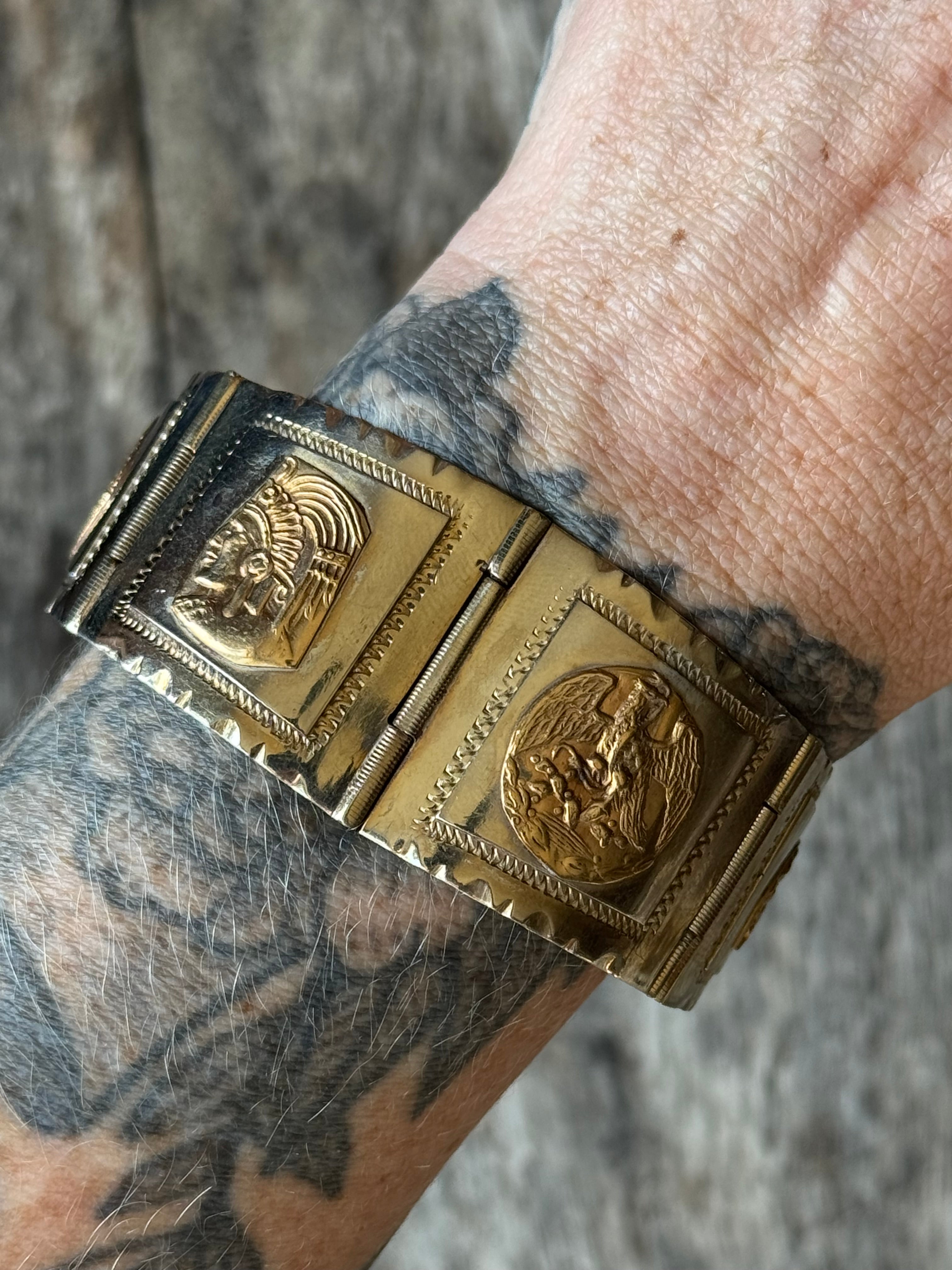 Vintage Mixed Metal Medallion Link Bracelet