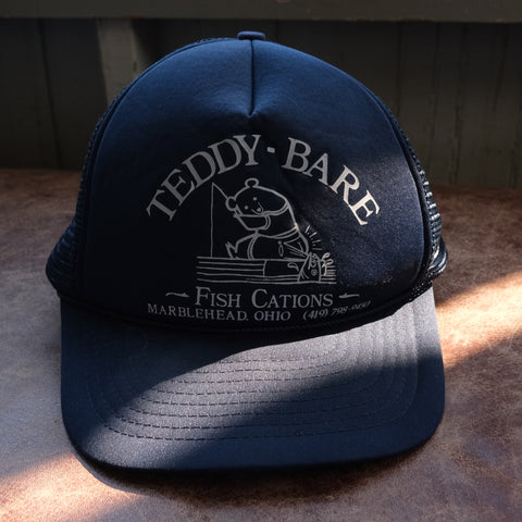 Vtg Teddy Bear Fishing Trucker Hat