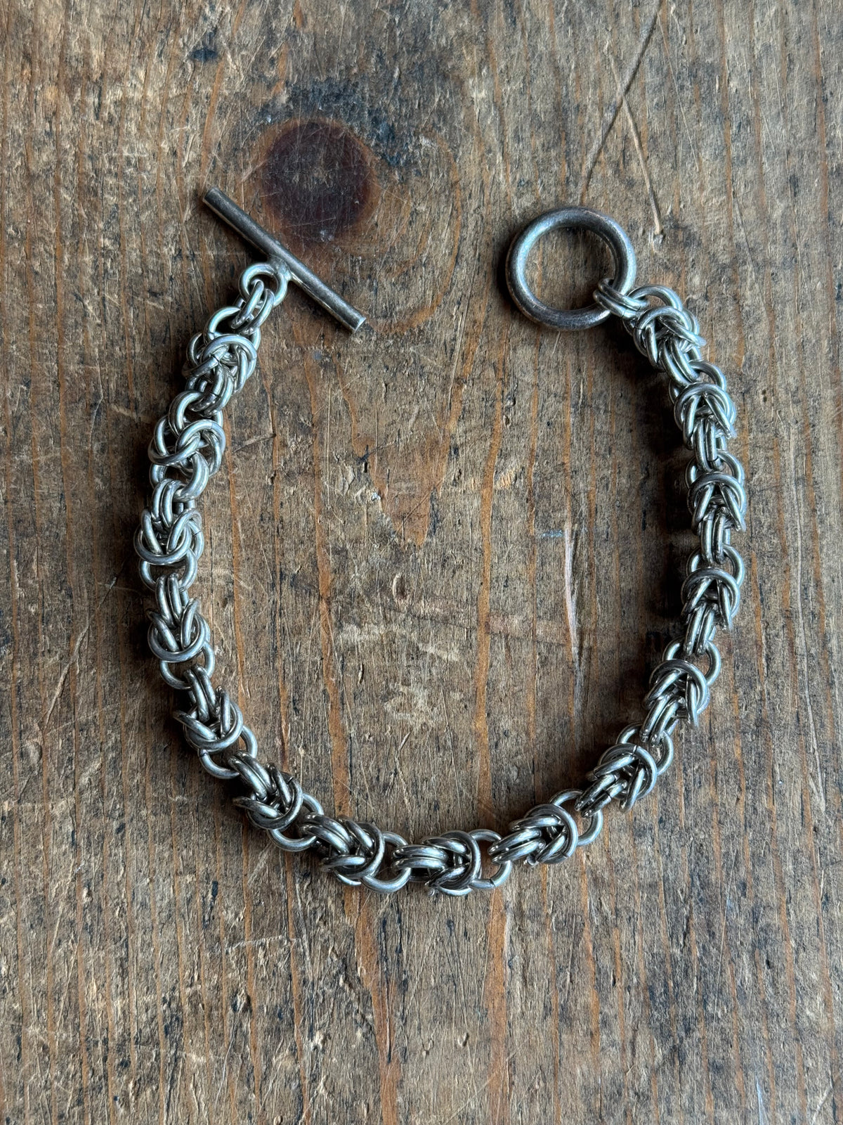 Vintage Sterling Silver Byzantine Toggle Chain Bracelet