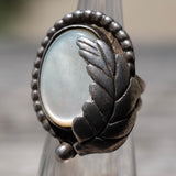 Vintage Sterling Mother Of Pearl Feather Ring 3