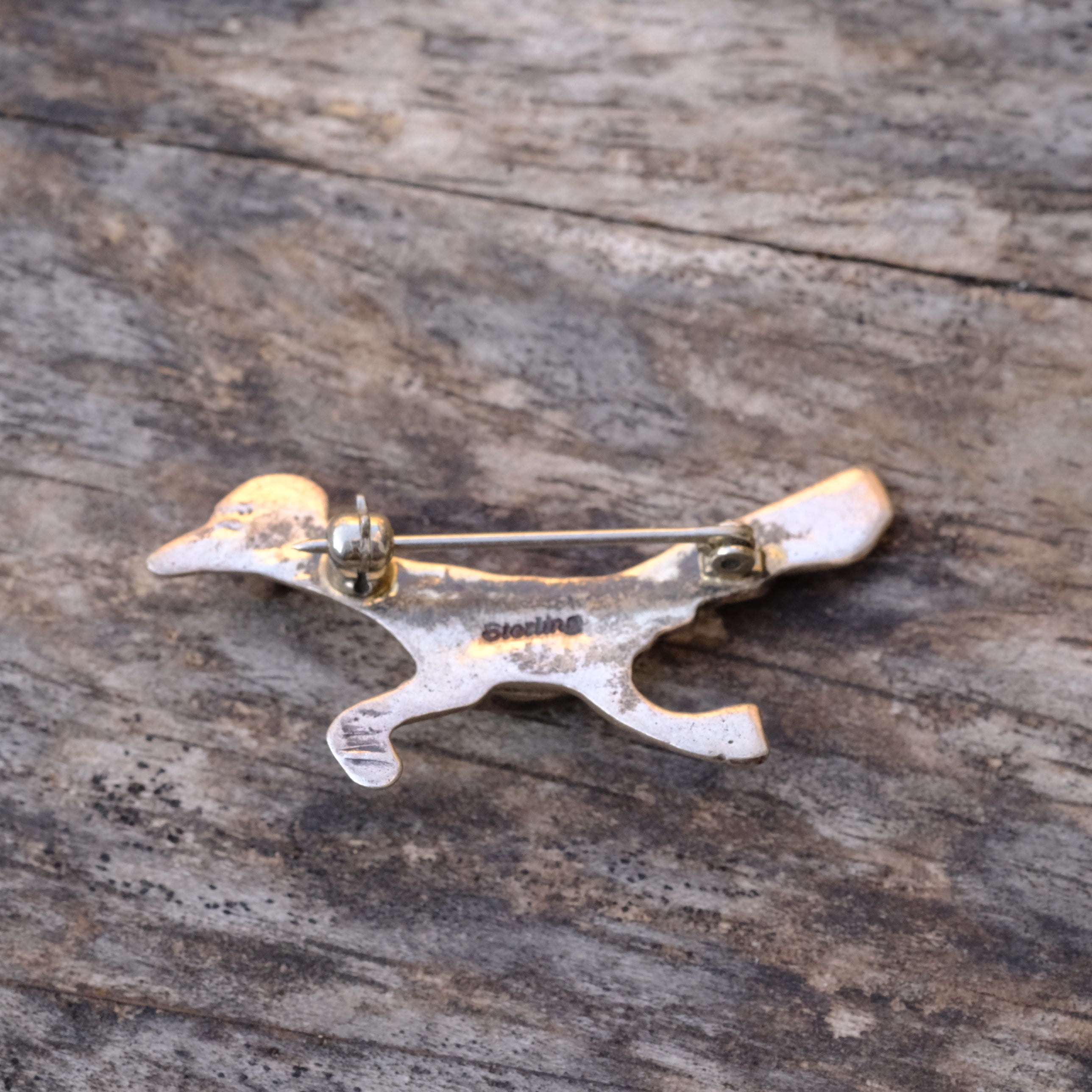 Vintage Sterling Turquoise Road Runner Pin