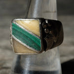 Vintage Sterling Malachite and Mother Of Pearl Inlay Ring 8