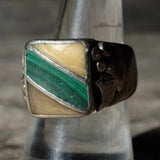 Vintage Sterling Malachite and Mother Of Pearl Inlay Ring 8