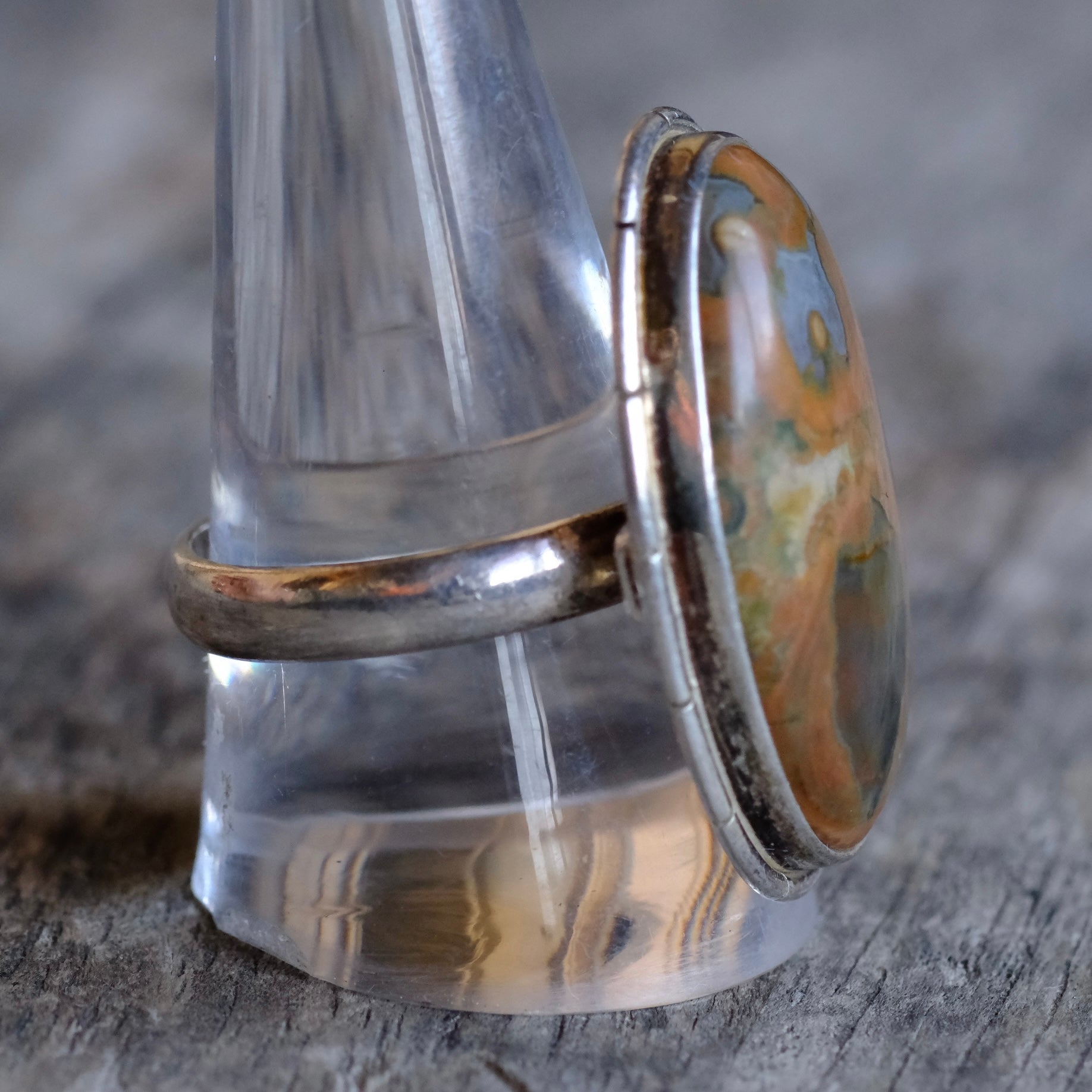 Vintage Sterling jasper Ring 10.75