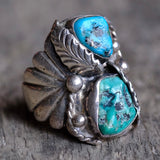 Vintage Sterling 2-Stone Turquoise Ring 11.25