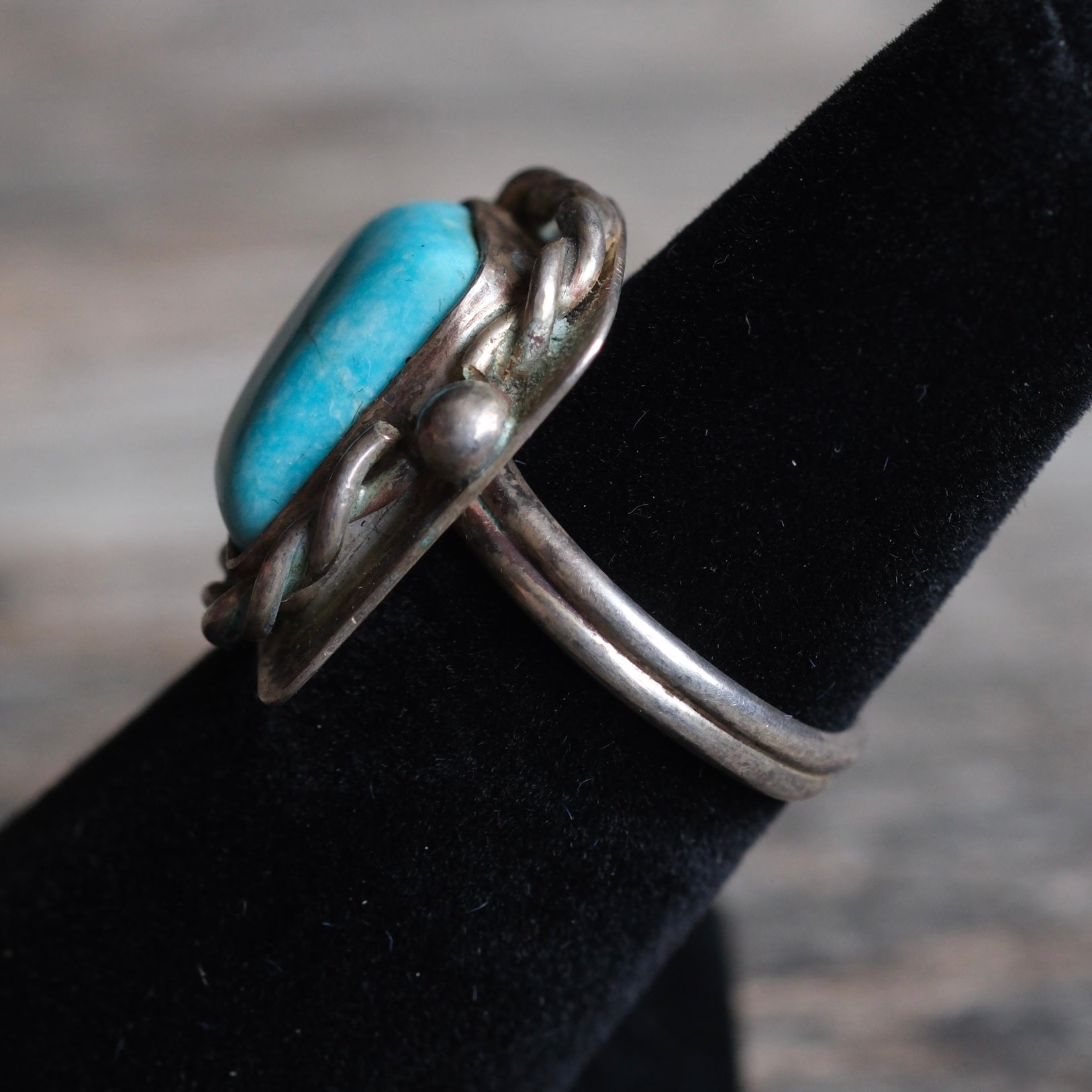 Vintage Sterling Turquoise Roper Ring 5.75