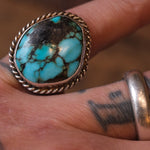 Vintage Sterling Turquoise Roper Ring 5.75