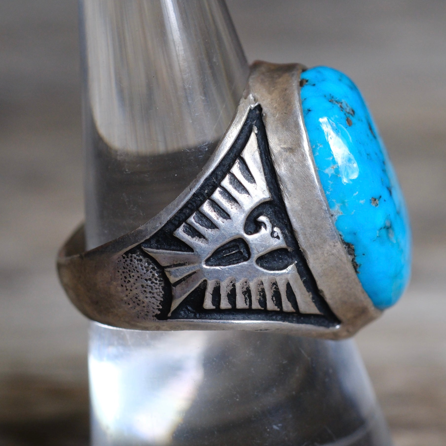 Vintage Sterling Bells Trading Post Turquoise Thunderbird Ring 8.5