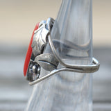 Vintage Sterling Coral Feather Ring 6.5
