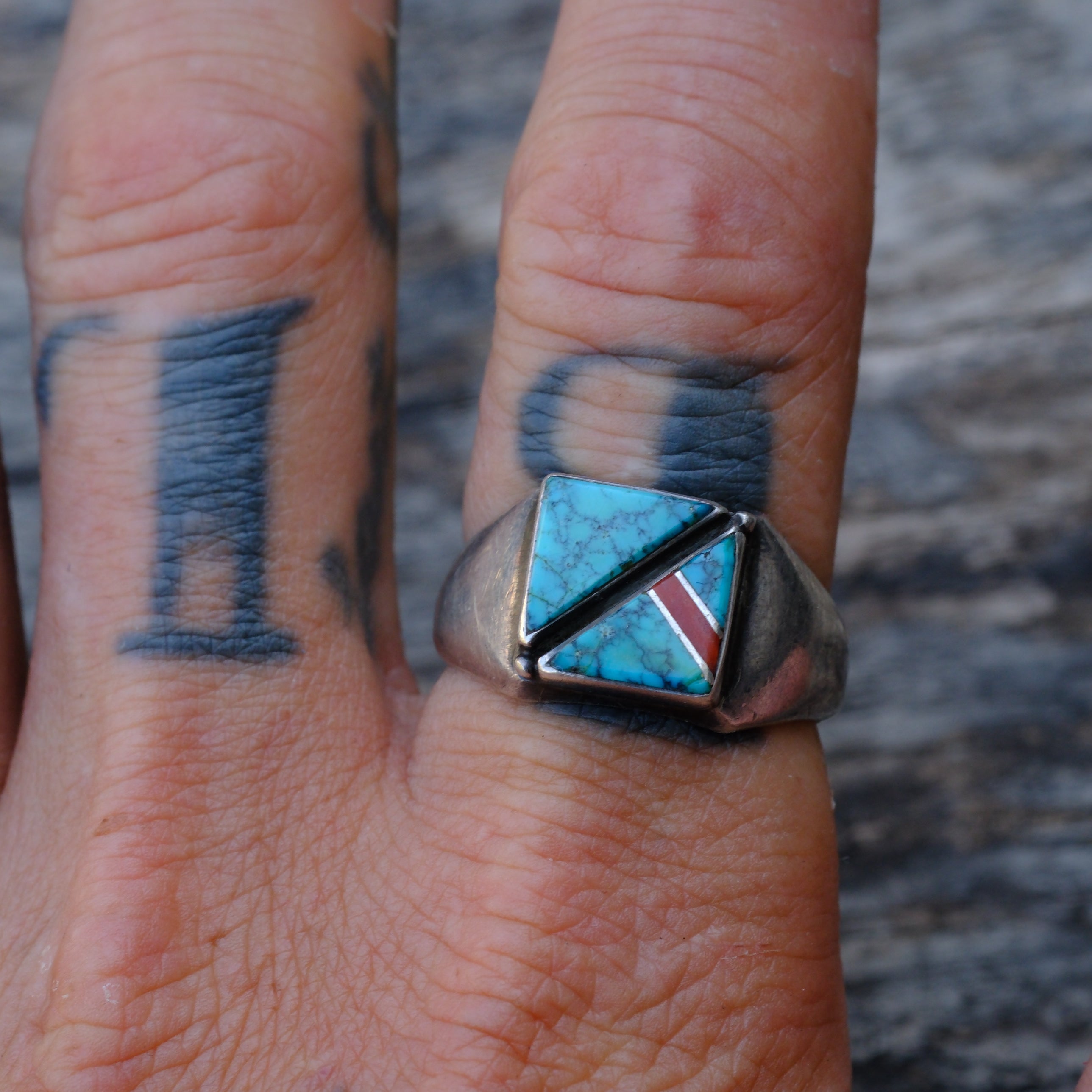 Vintage Sterling Multistone Inlay Ring 10.75