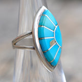 Vintage Sterling Turquoise Inlay Ring 3.75
