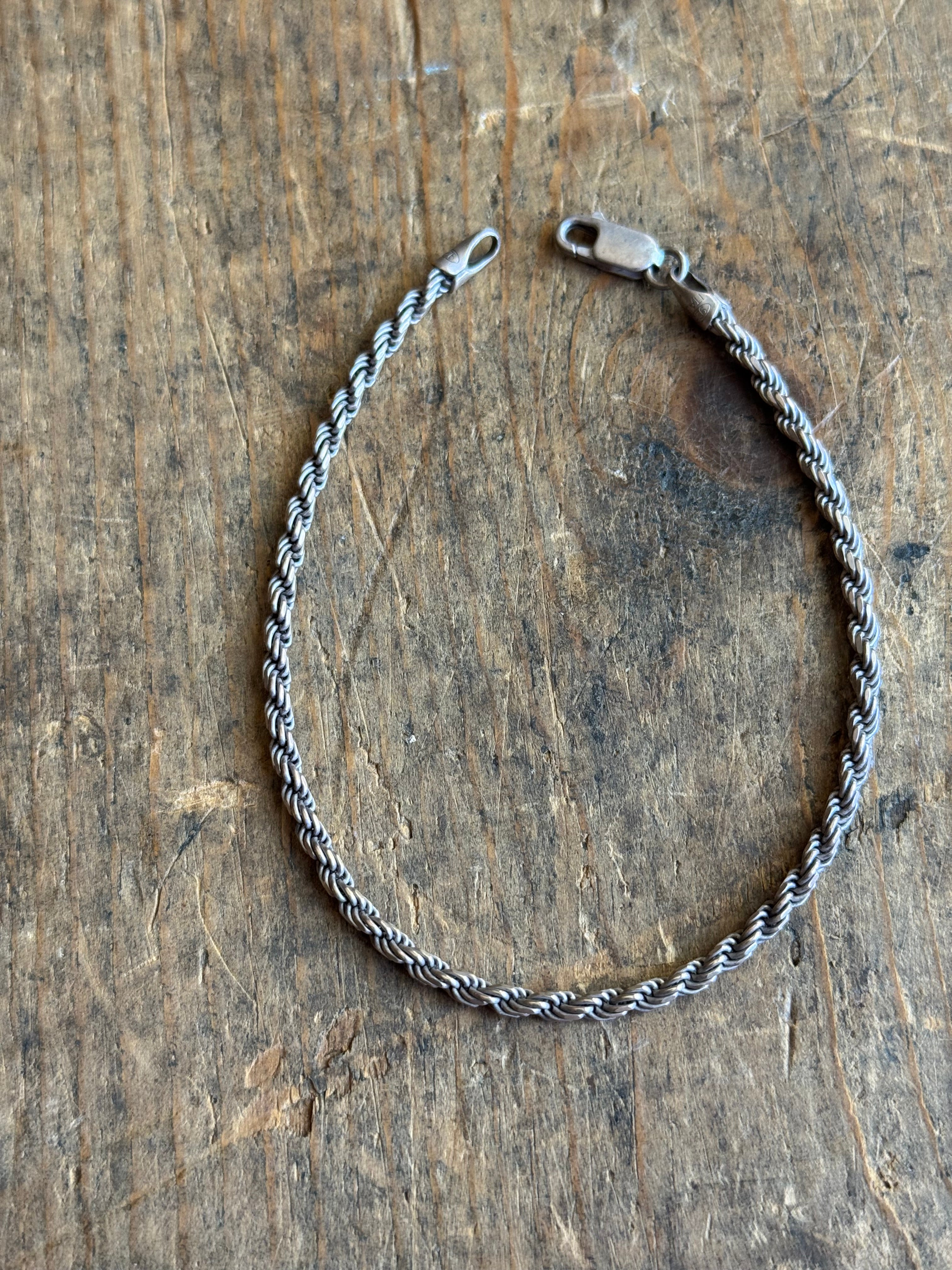 Vintage Sterling Silver Rope Chain Bracelet 8"